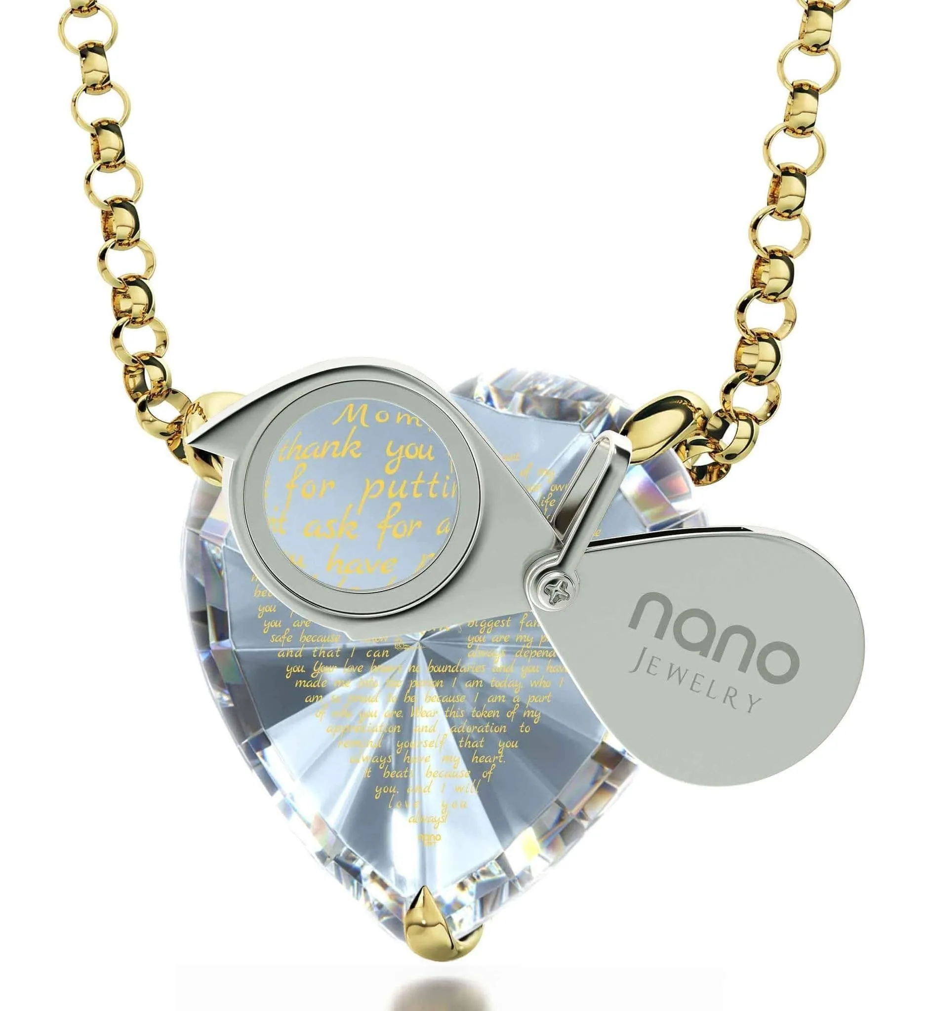 Thank You Mom, 14k Gold Necklace, Zirconia