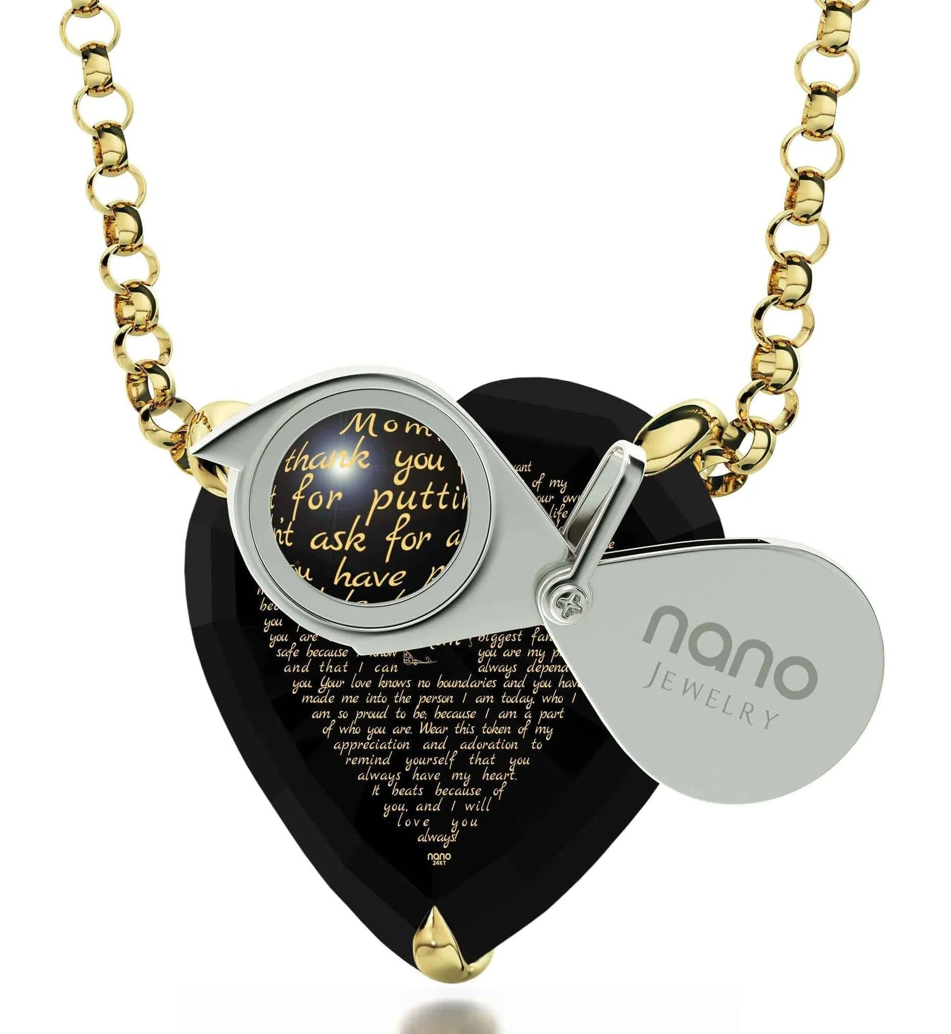 Thank You Mom, 14k Gold Necklace, Zirconia