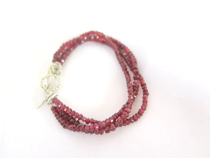 Three Strand Red Garnet Bracelet, gift for her