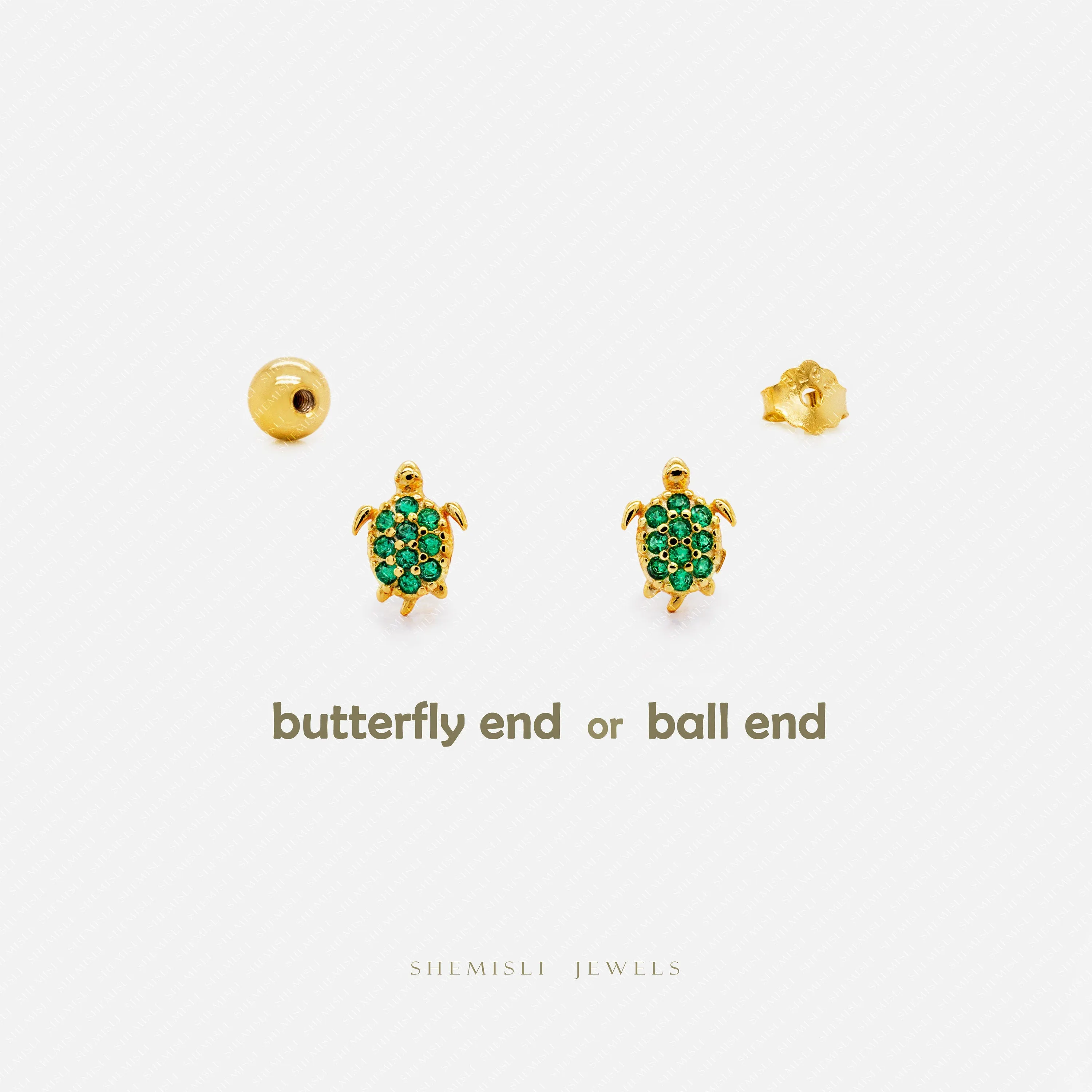 Tiny Green Sea Turtle Stud Earrings, Unisex, Gold, Silver SS813 Butterfly End, SS814 Screw Ball End (Type A) LR