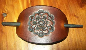 Tooled Leather Hair Barrette Antique Flower