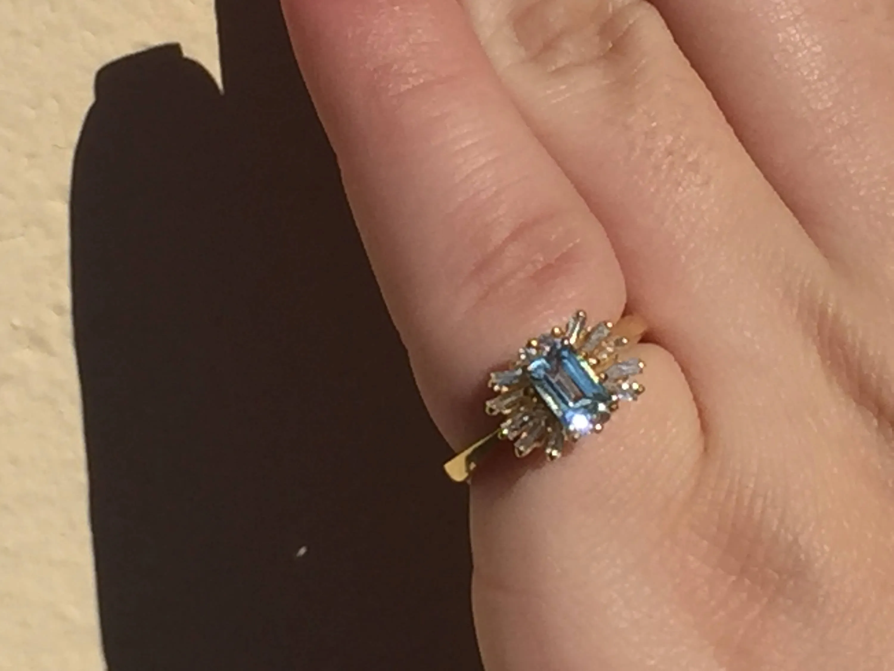 Topaz And Diamond 14 K Gold Cocktail Ring Baguette Diamonds