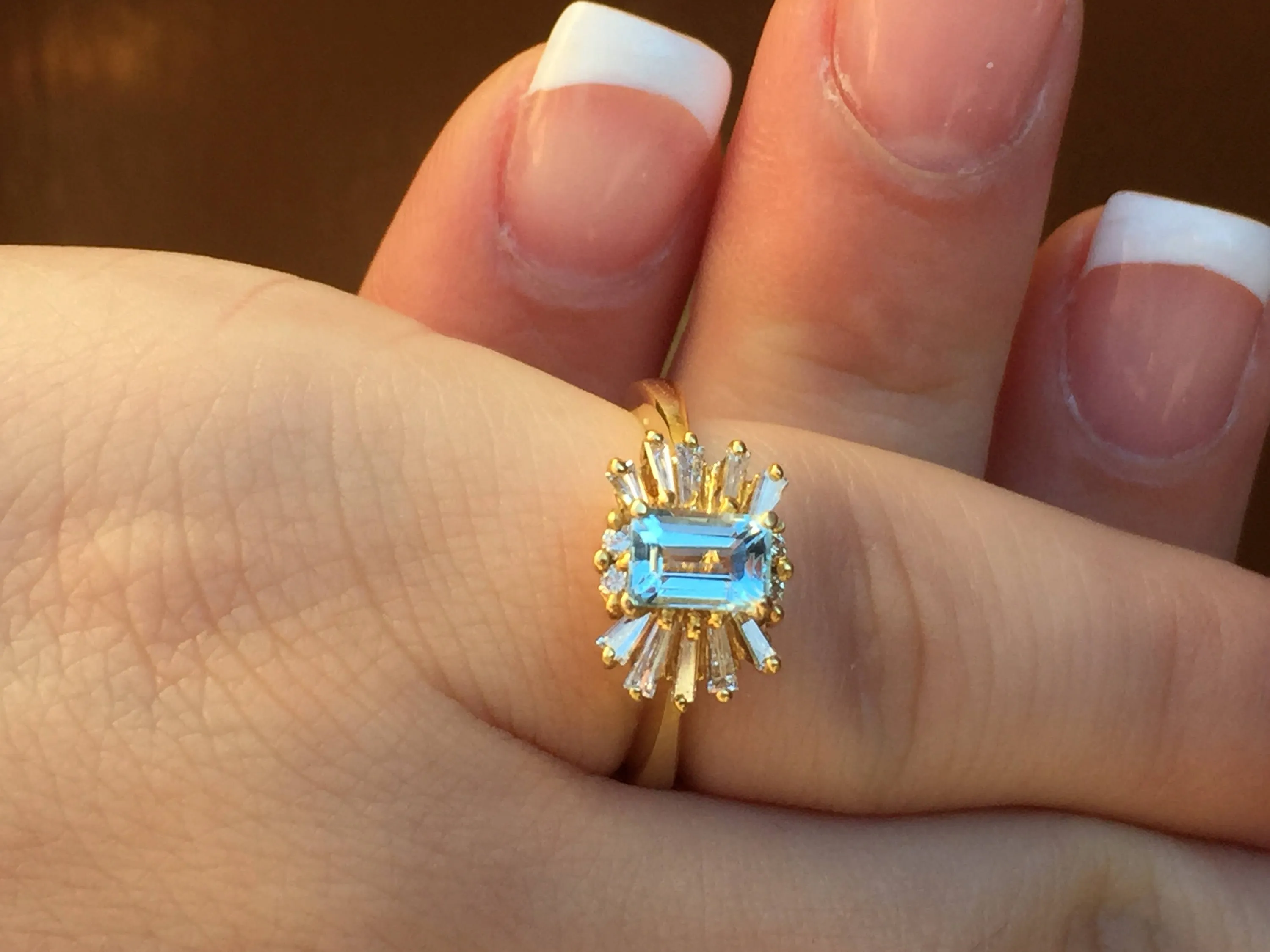 Topaz And Diamond 14 K Gold Cocktail Ring Baguette Diamonds