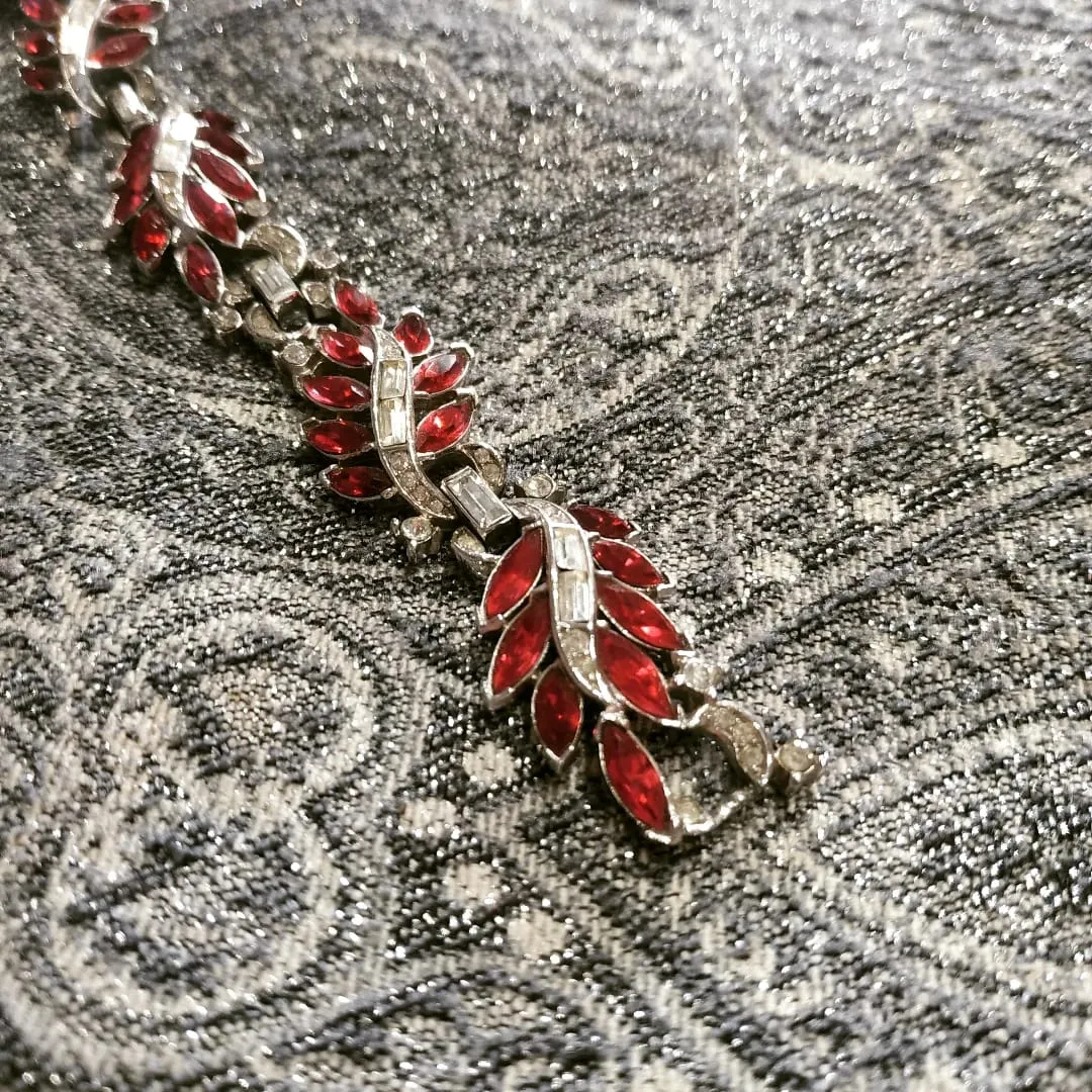 Trifari Ruby Red Leafy Vintage Bracelet