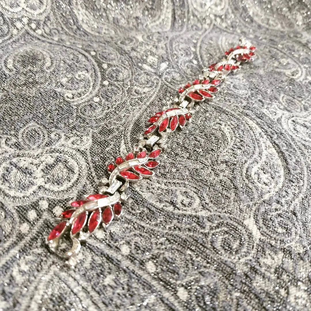 Trifari Ruby Red Leafy Vintage Bracelet