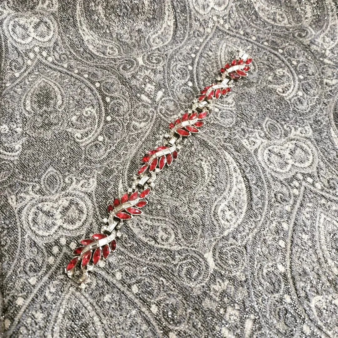 Trifari Ruby Red Leafy Vintage Bracelet