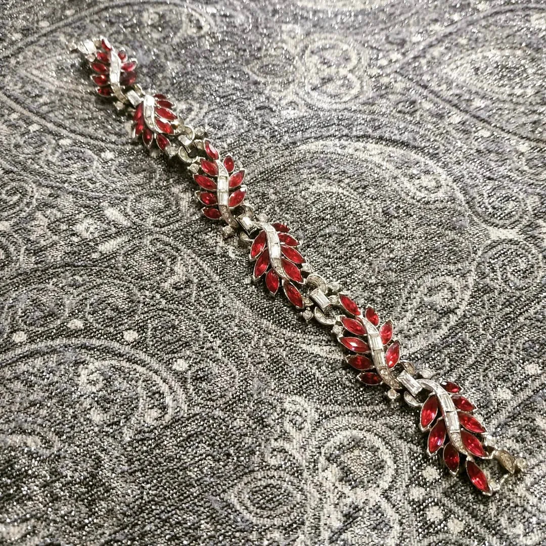 Trifari Ruby Red Leafy Vintage Bracelet