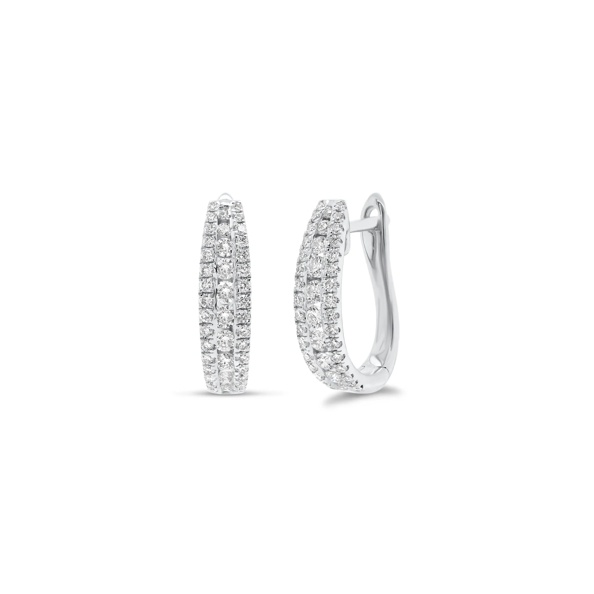 Triple Row Channel-Set Center Small Diamond Huggie Earrings