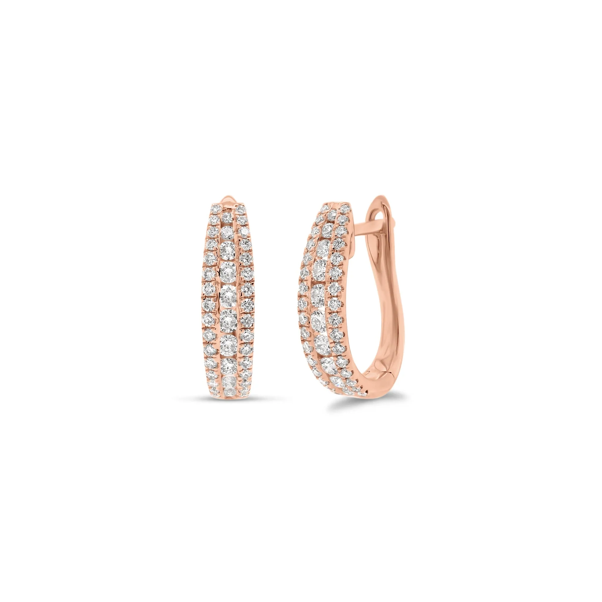 Triple Row Channel-Set Center Small Diamond Huggie Earrings