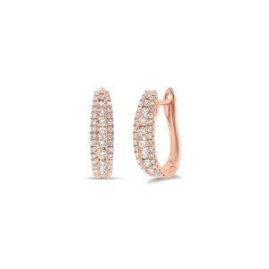 Triple Row Channel-Set Center Small Diamond Huggie Earrings