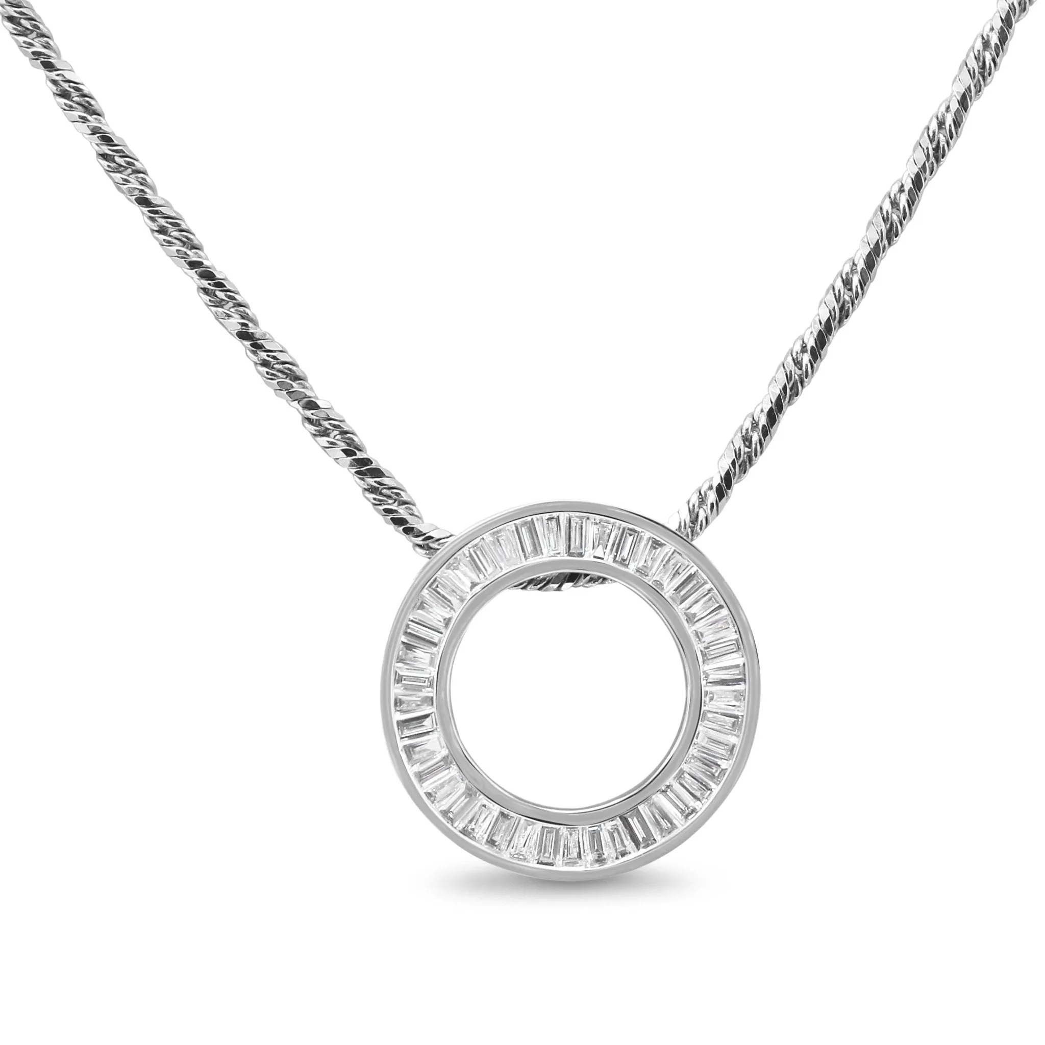 Twisted Design 18" Necklace with Baguette Diamond Circular Pendant