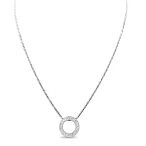 Twisted Design 18" Necklace with Baguette Diamond Circular Pendant