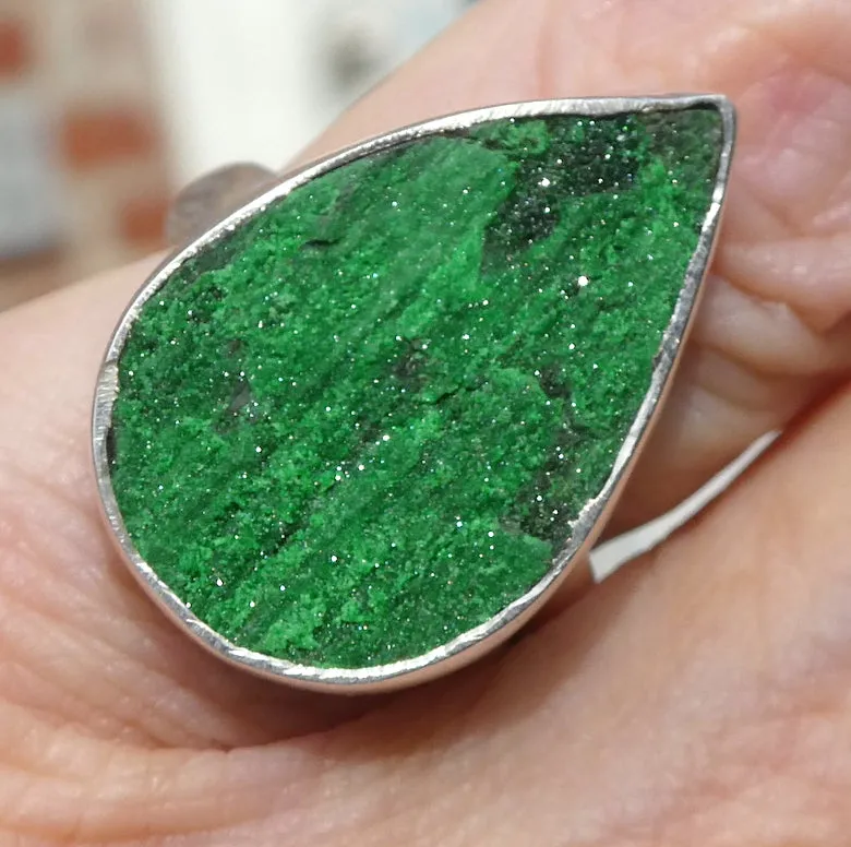 Uvarovite Garnet Ring, Vivid Green Druse, Size 7 -8, 925 Silver, s4