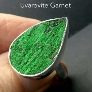 Uvarovite Garnet Ring, Vivid Green Druse, Size 7 -8, 925 Silver, s4