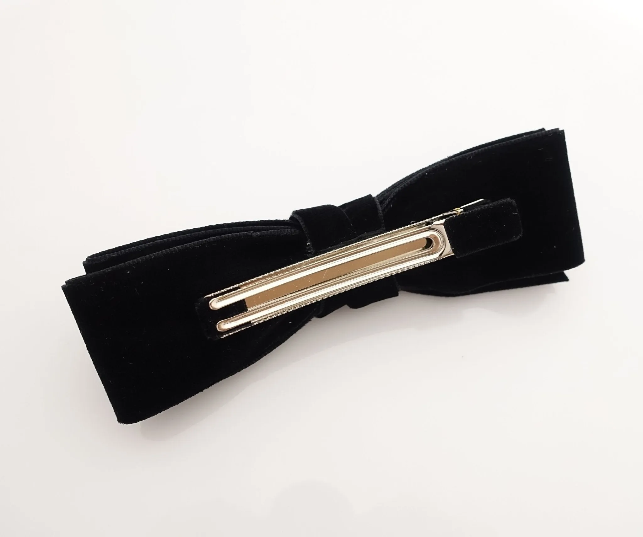 velvet layer bow diagonal end simple stylish women bow french barrette hair alligator clip