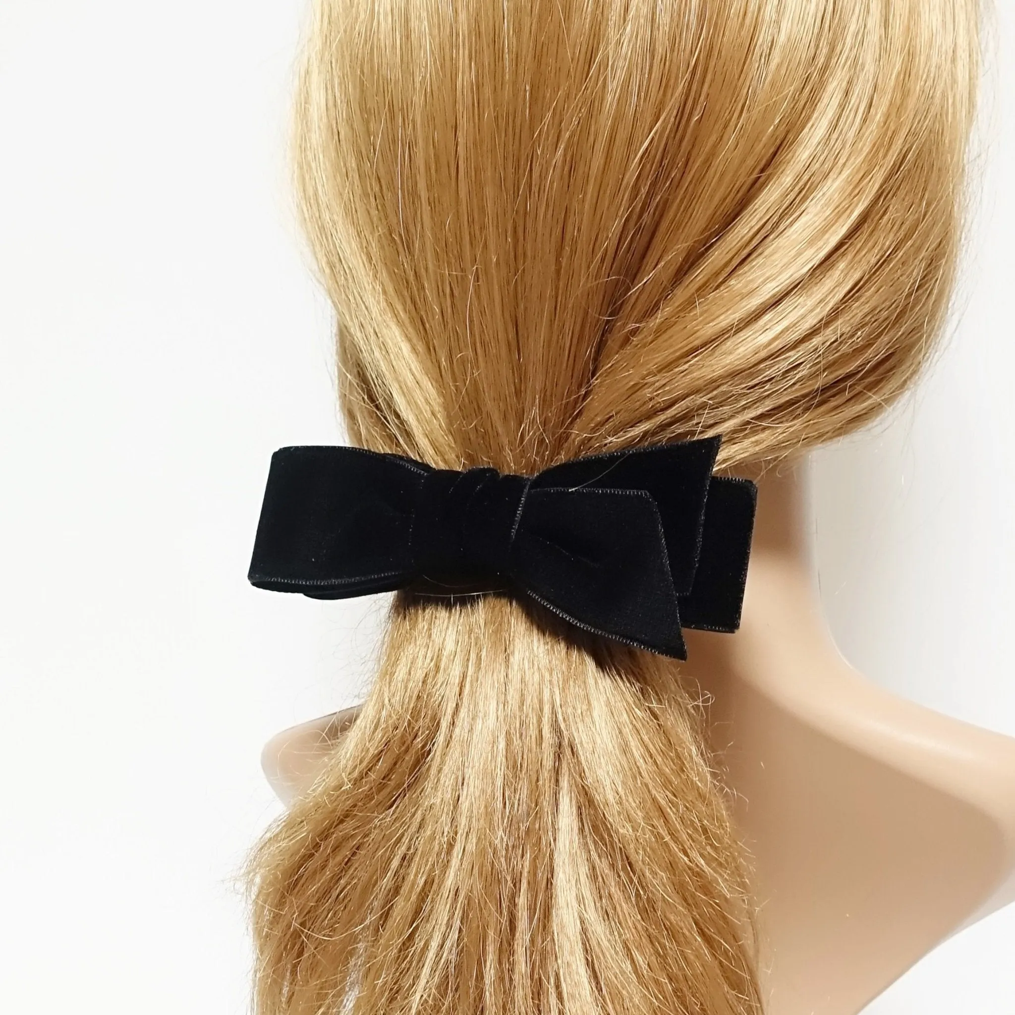 velvet layer bow diagonal end simple stylish women bow french barrette hair alligator clip