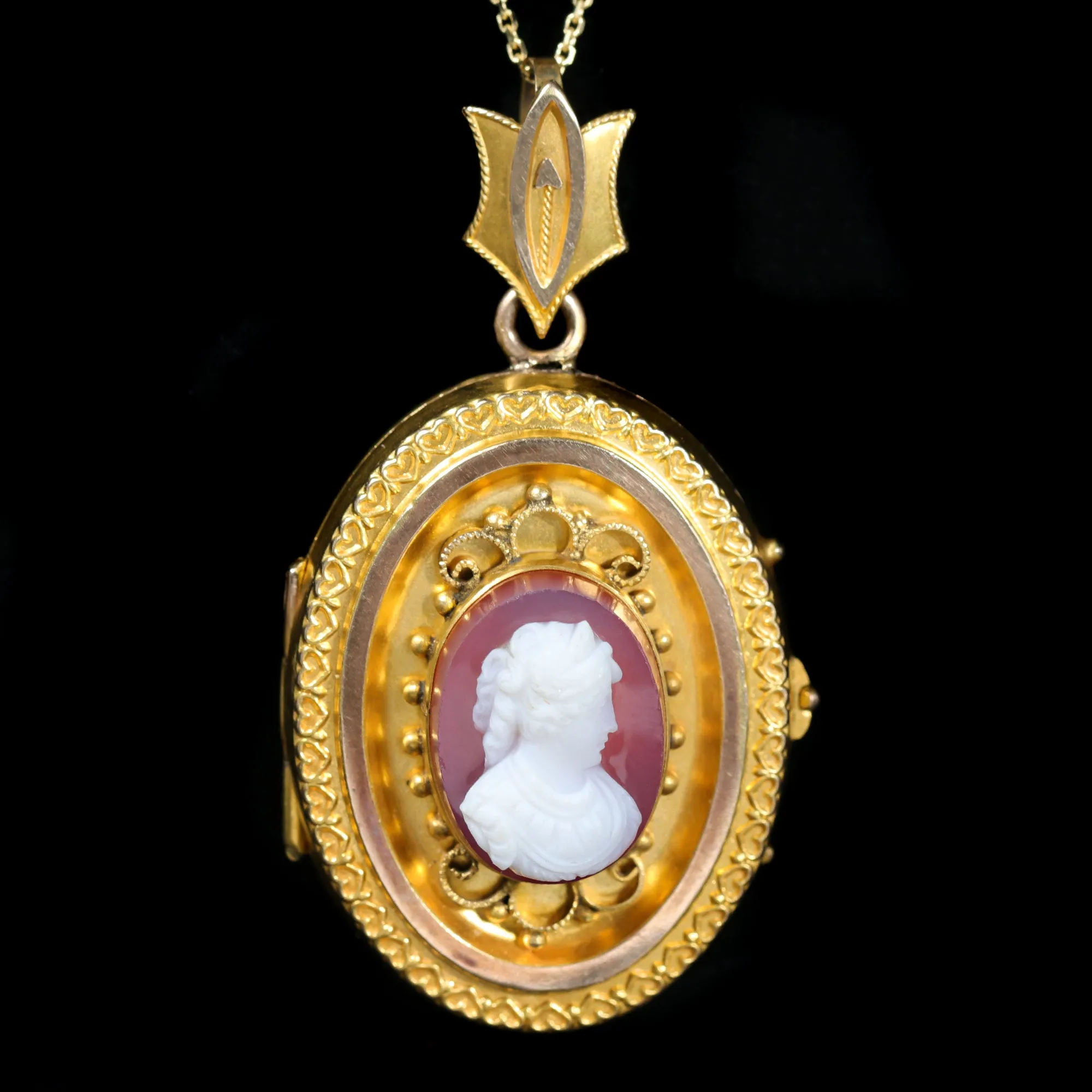 Victorian 10K Yellow Gold Cameo Locket Pendant