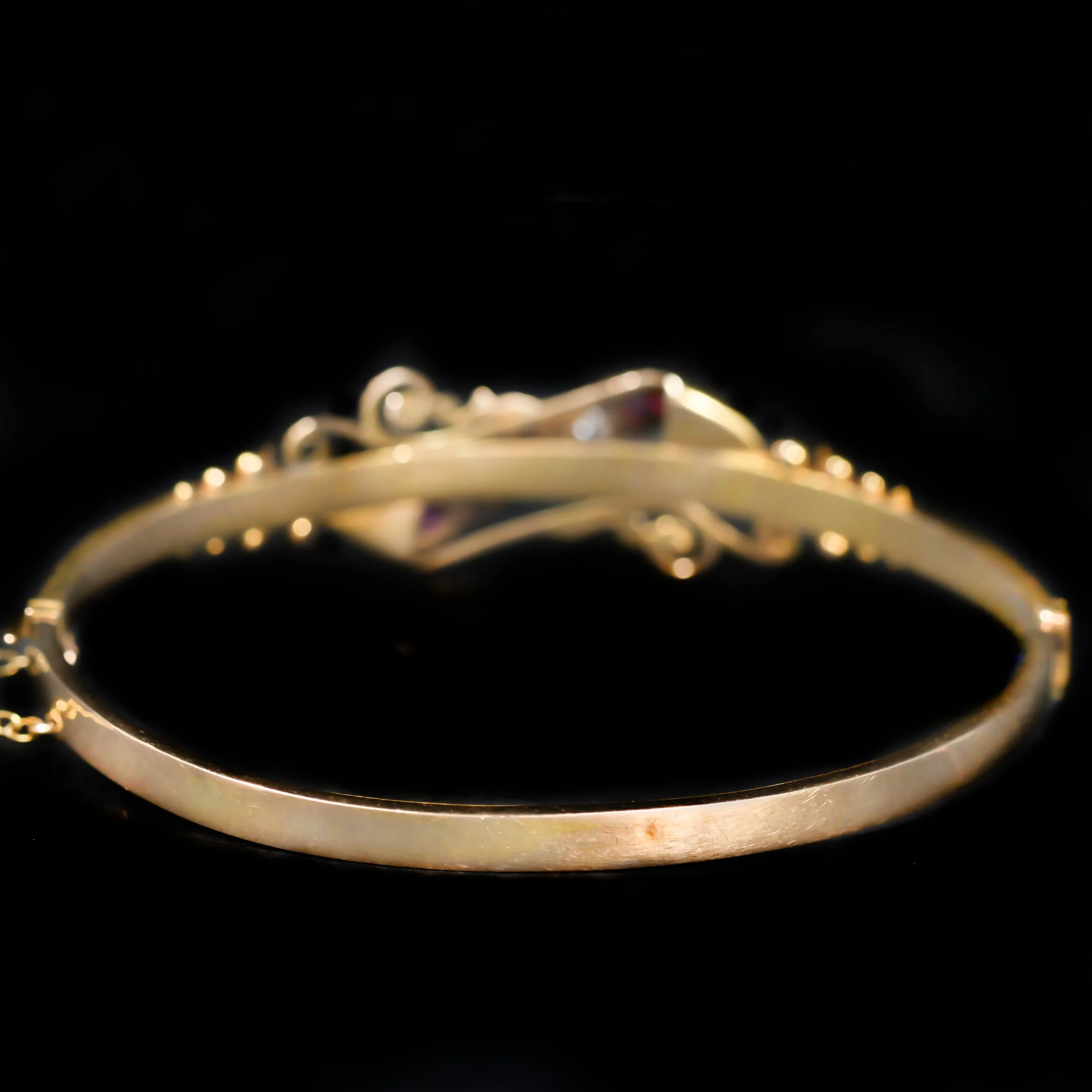 Victorian Etruscan Revival Diamond and Ruby Bangle Bracelet