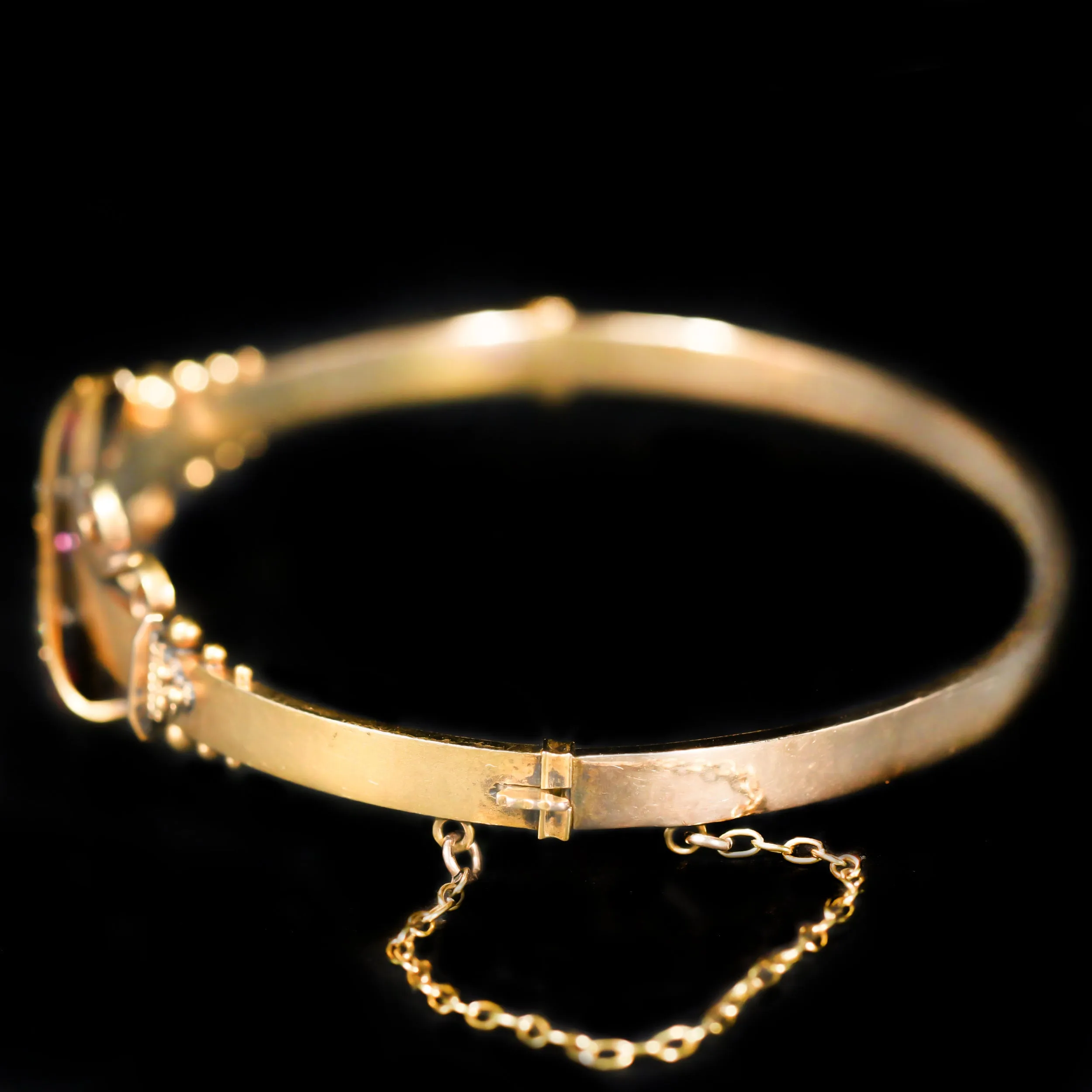 Victorian Etruscan Revival Diamond and Ruby Bangle Bracelet