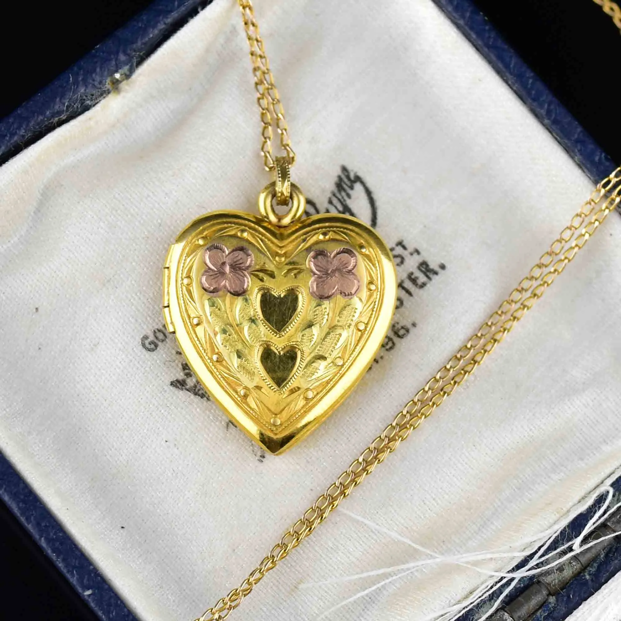 Vintage 10K Yellow and Rose Gold Heart Locket Necklace