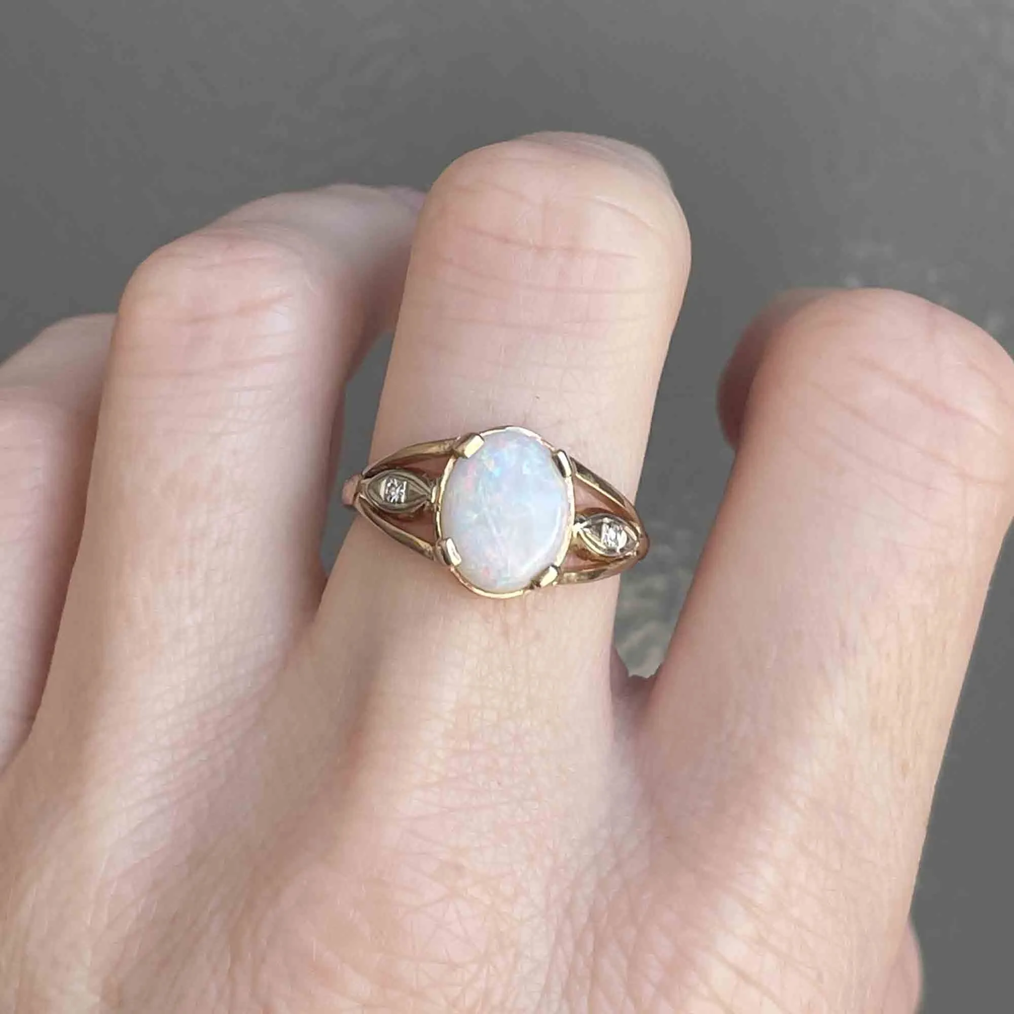 Vintage 14K Gold Opal Diamond Statement Ring