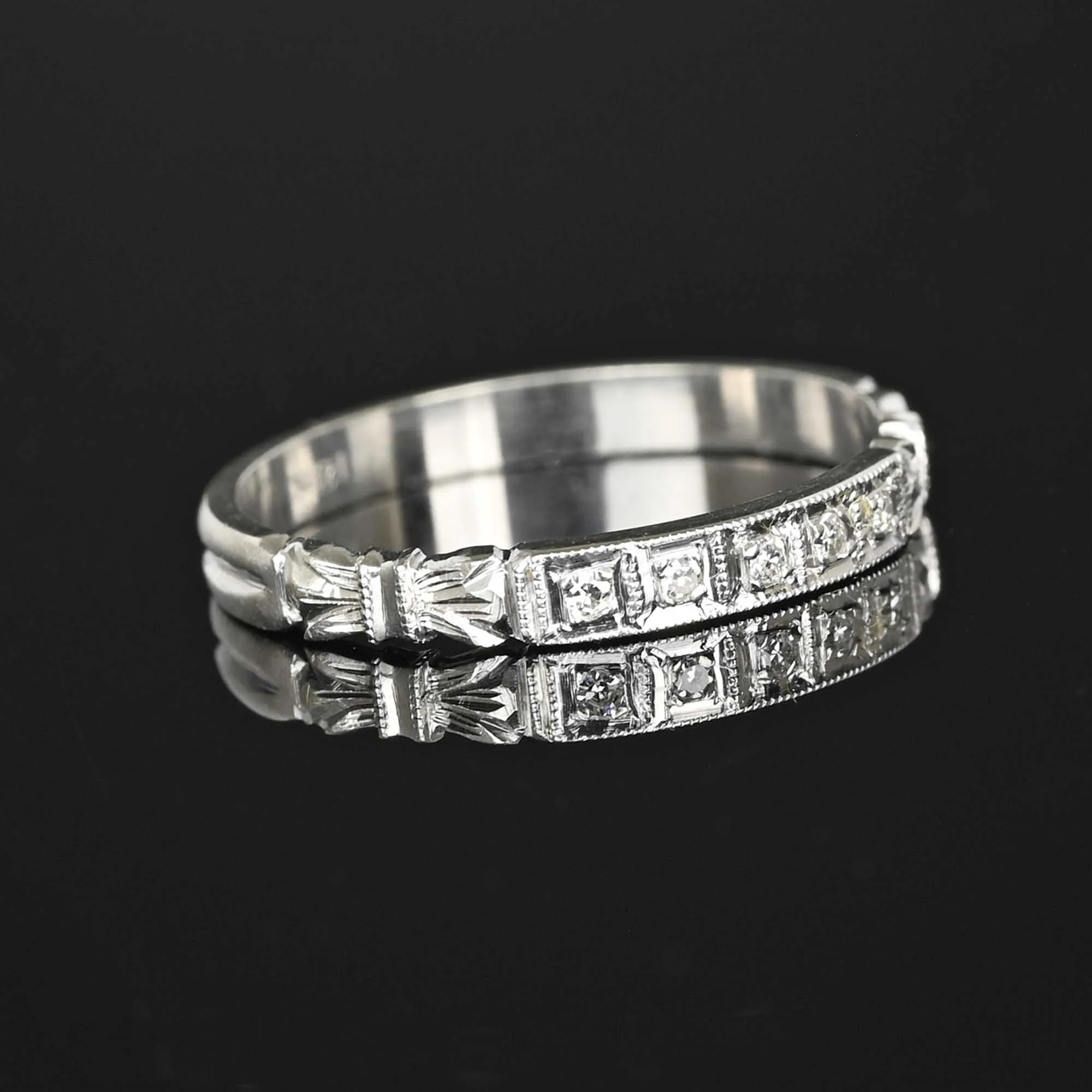 Vintage 18K White Gold Diamond Wedding Ring Band