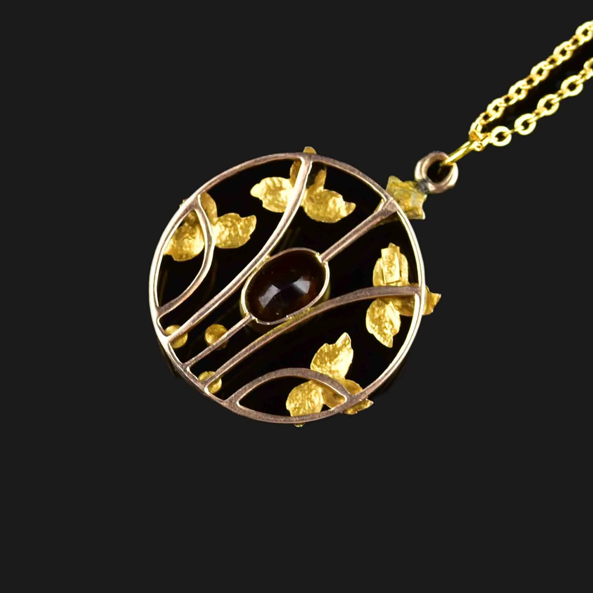 Vintage 9K Gold Garnet Floral Lavalier Necklace