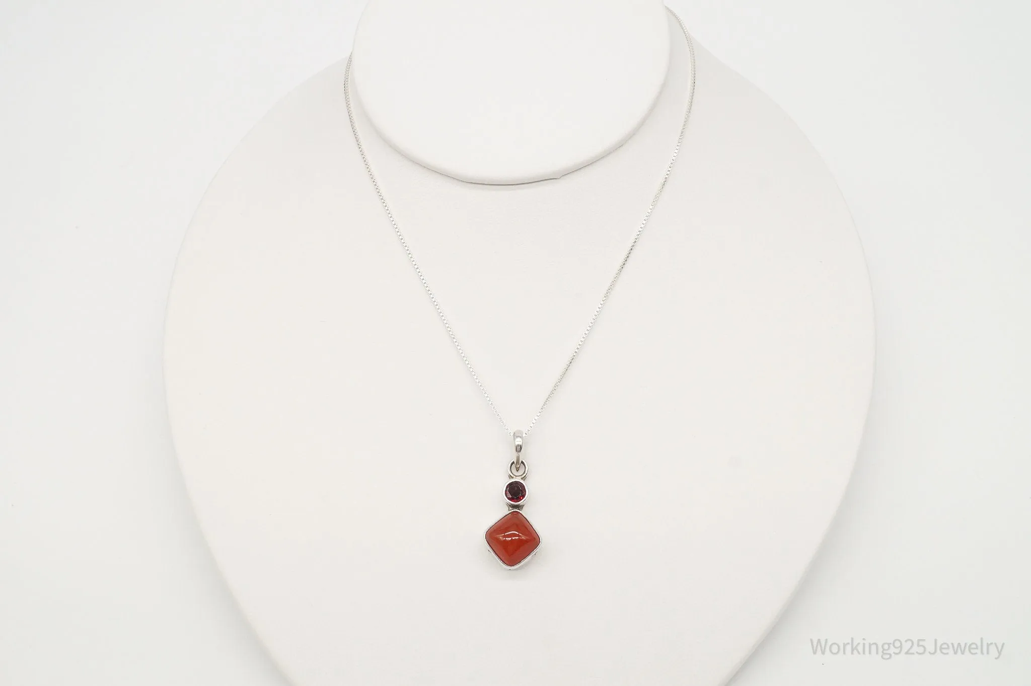 Vintage Carnelian Garnet Sterling Silver Necklace