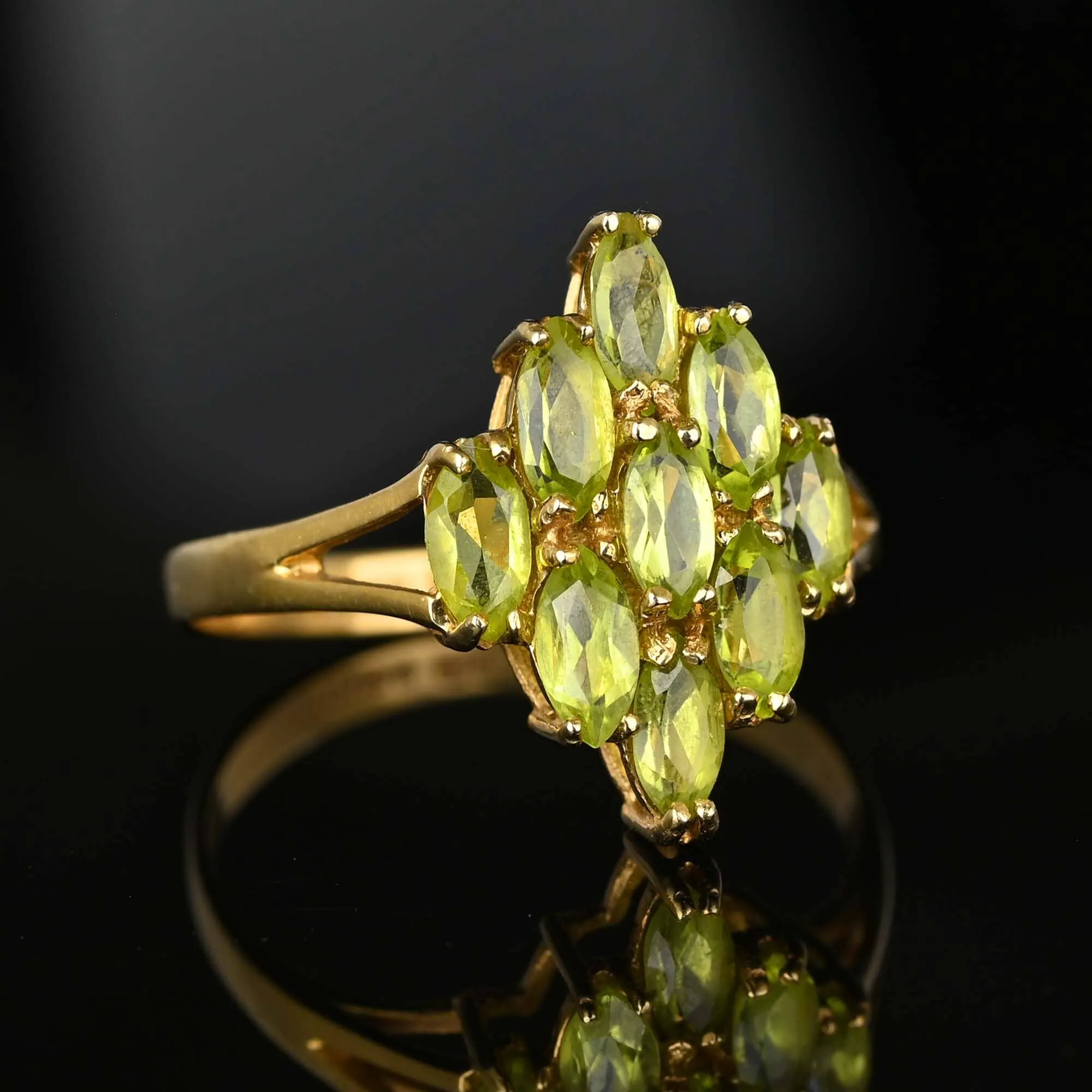 Vintage Gold Peridot Cluster Cocktail Ring