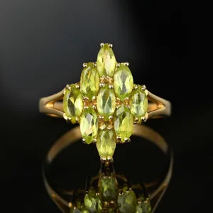 Vintage Gold Peridot Cluster Cocktail Ring