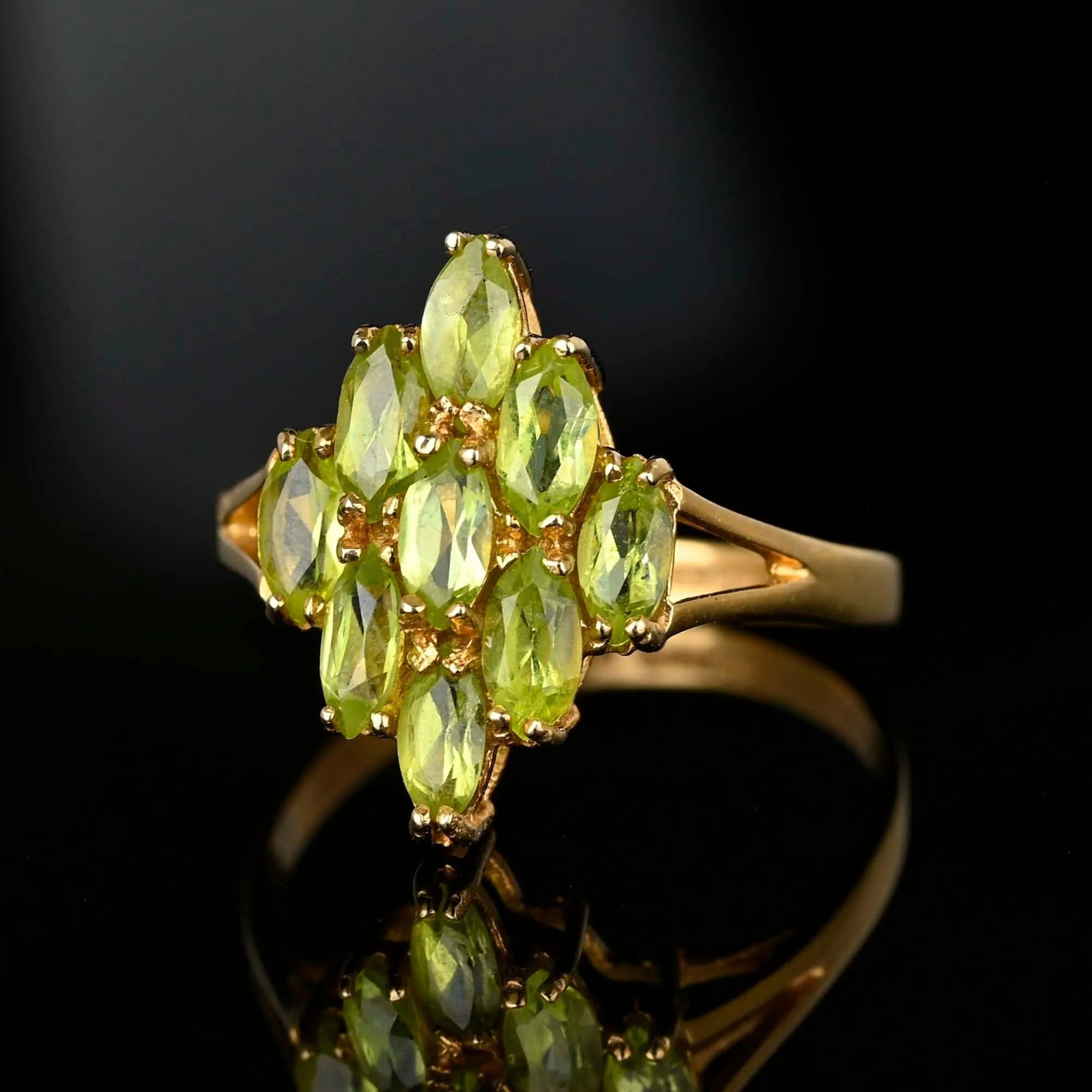 Vintage Gold Peridot Cluster Cocktail Ring