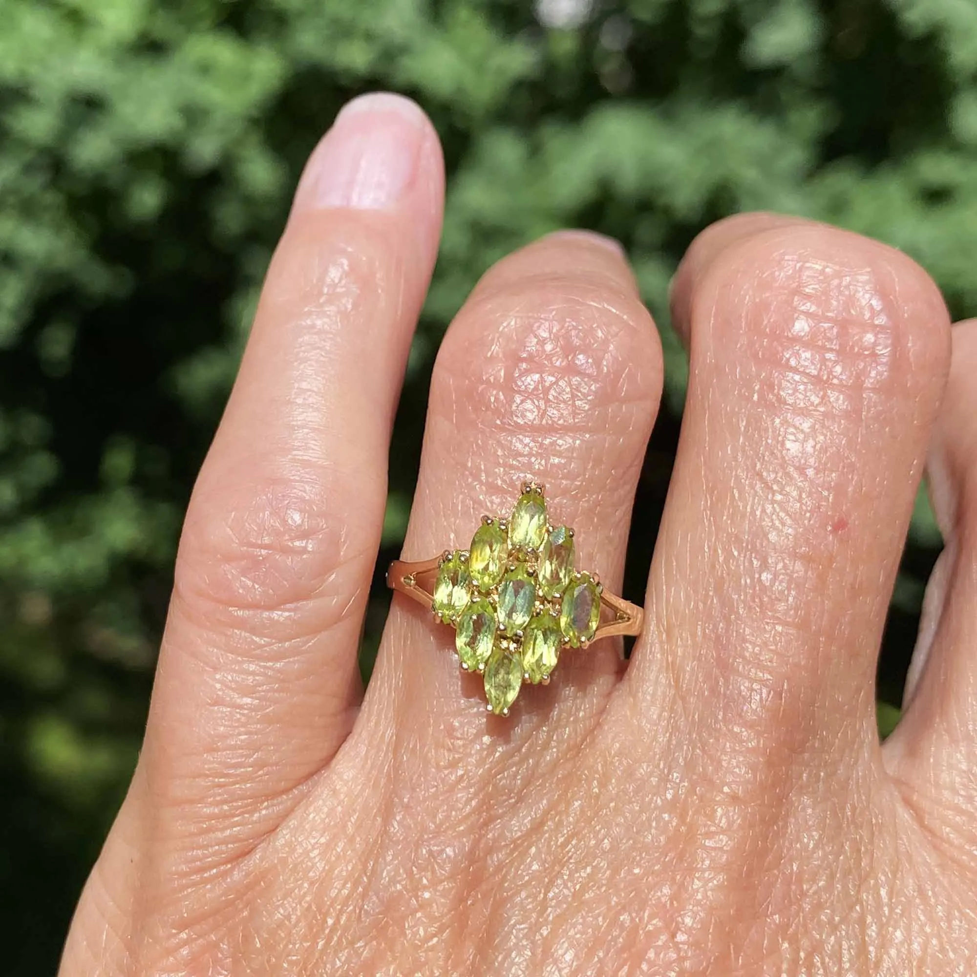 Vintage Gold Peridot Cluster Cocktail Ring