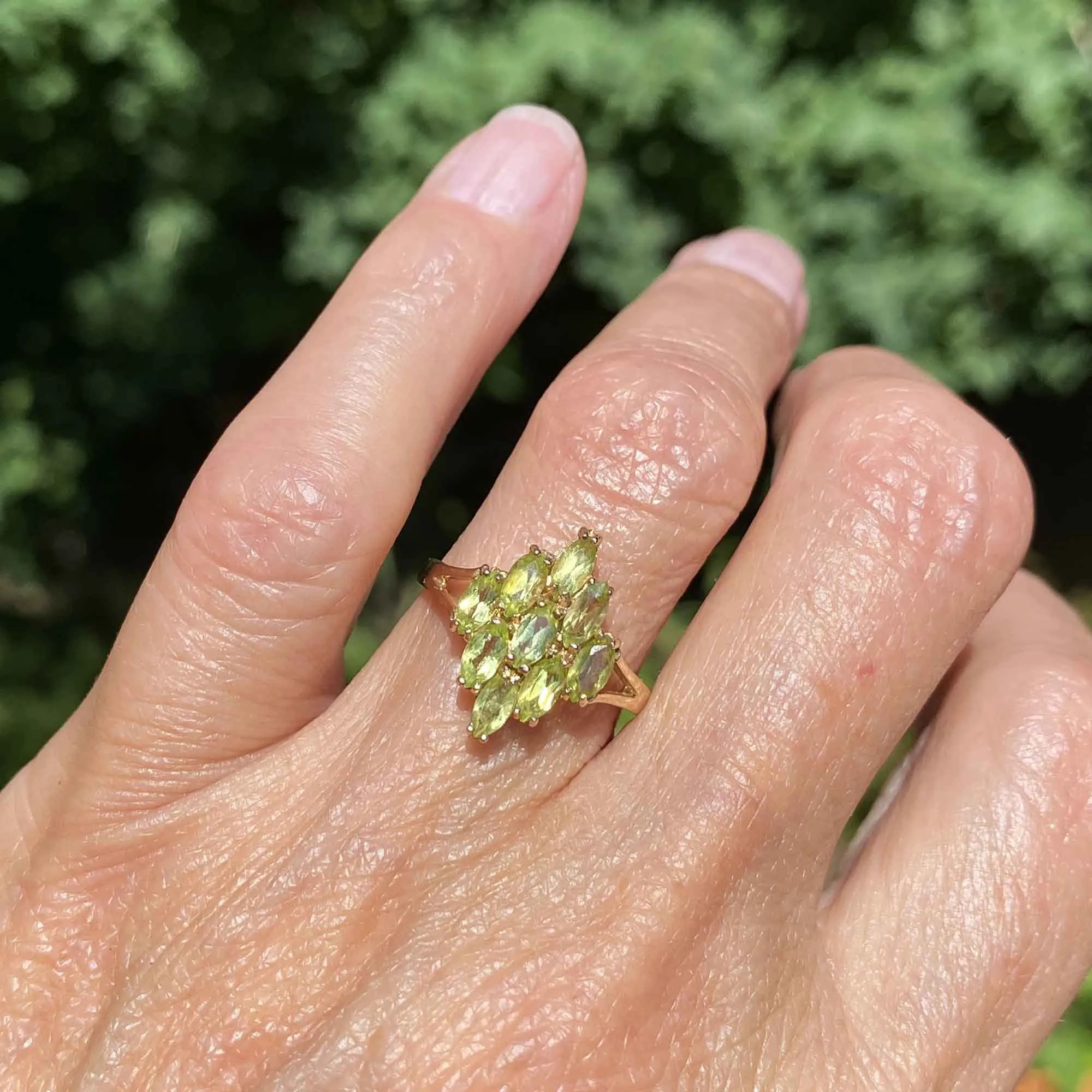 Vintage Gold Peridot Cluster Cocktail Ring