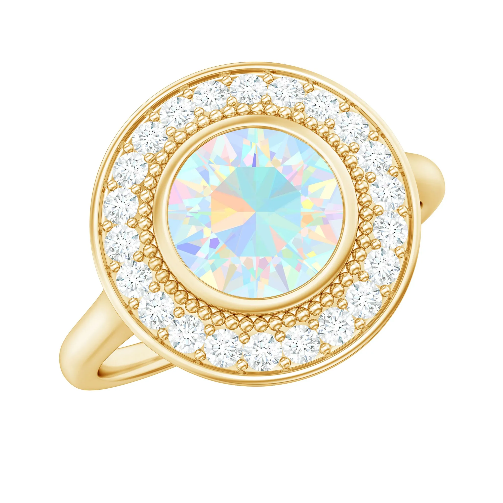 Vintage Inspired Ethiopian Opal Engagement Ring with Diamond Halo