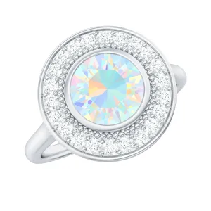 Vintage Inspired Ethiopian Opal Engagement Ring with Diamond Halo