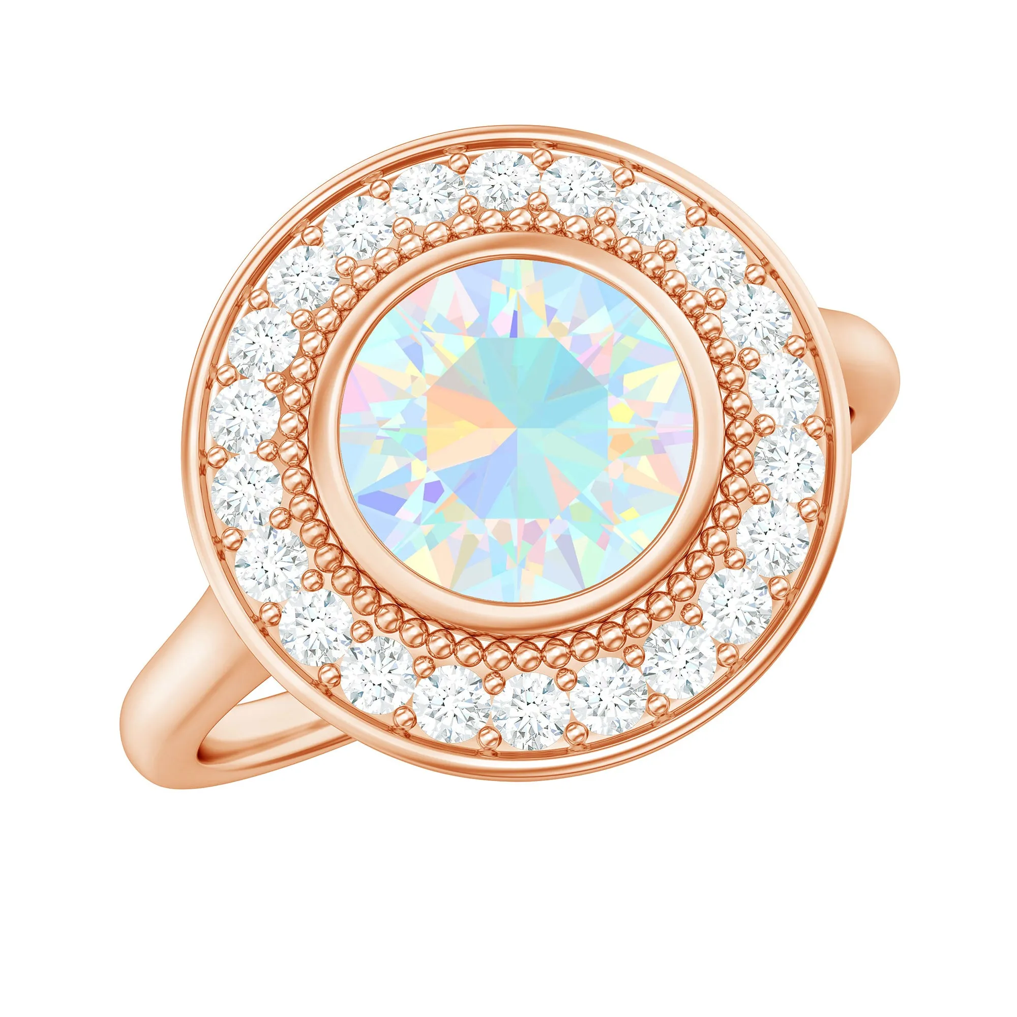 Vintage Inspired Ethiopian Opal Engagement Ring with Diamond Halo