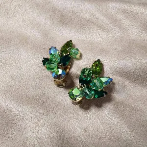 Vintage Kramer Earrings Green Crystal Clip On