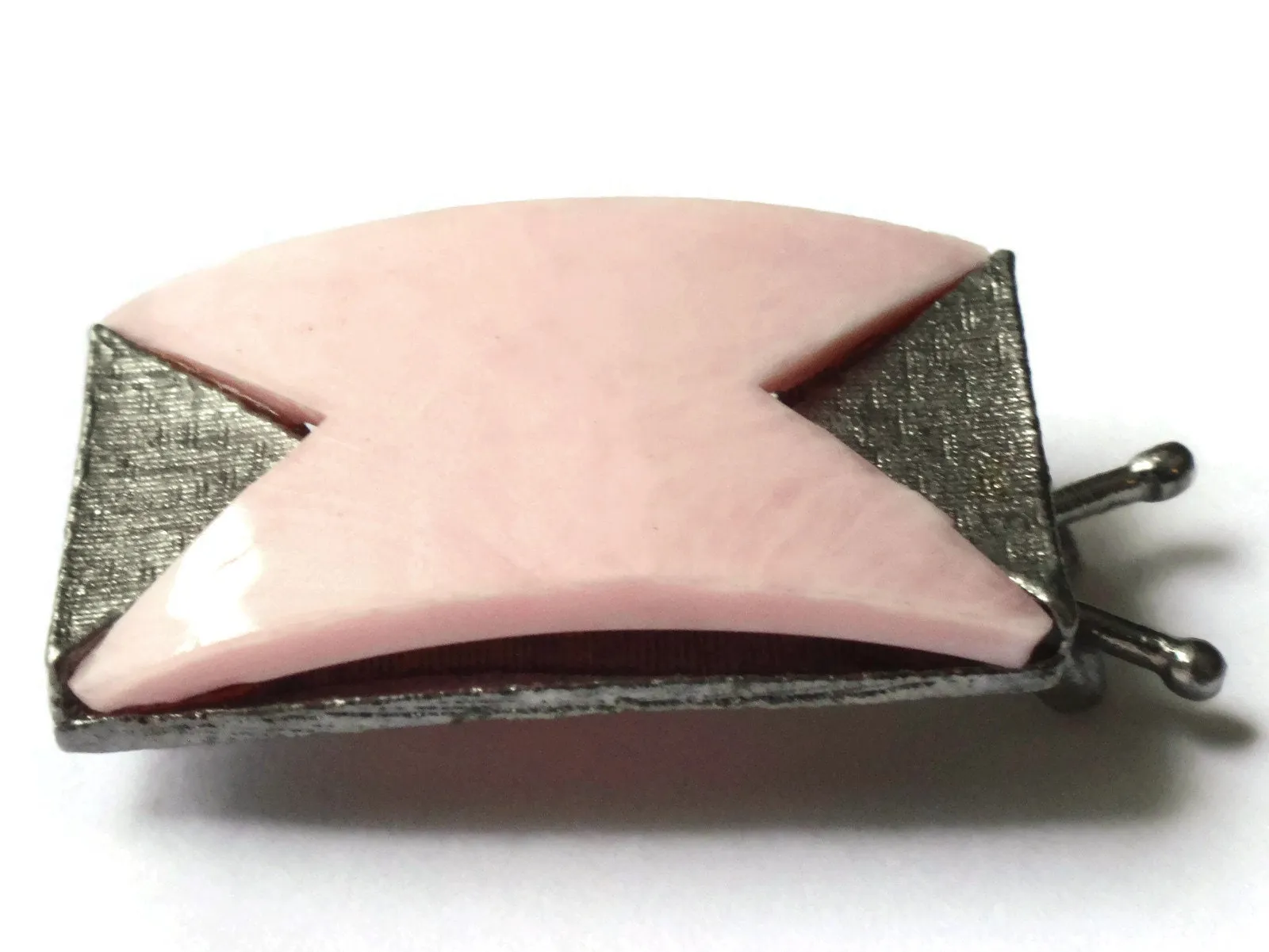 Vintage Pink and Silver Barrette from 1950s or 1960s Silver Hair Clip