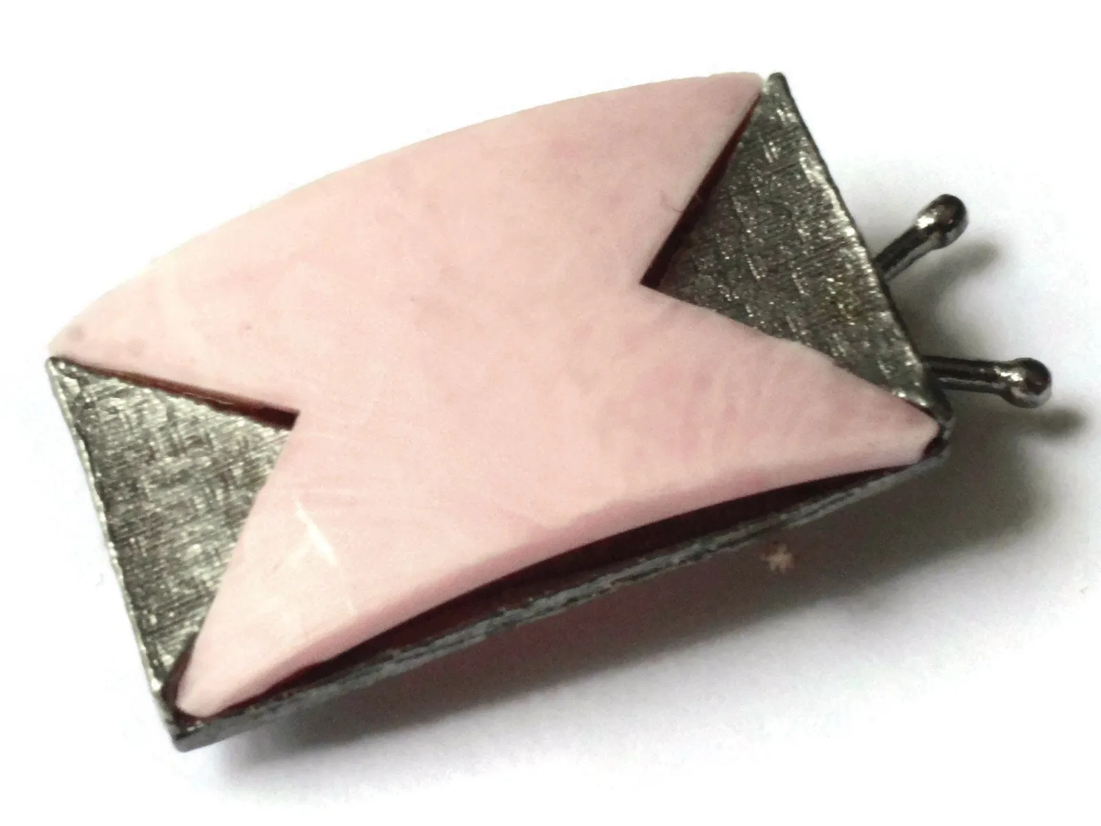 Vintage Pink and Silver Barrette from 1950s or 1960s Silver Hair Clip