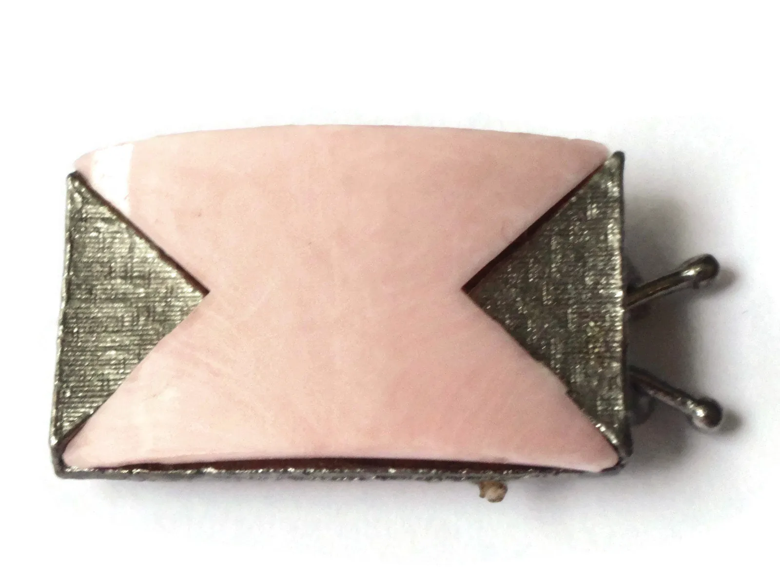 Vintage Pink and Silver Barrette from 1950s or 1960s Silver Hair Clip