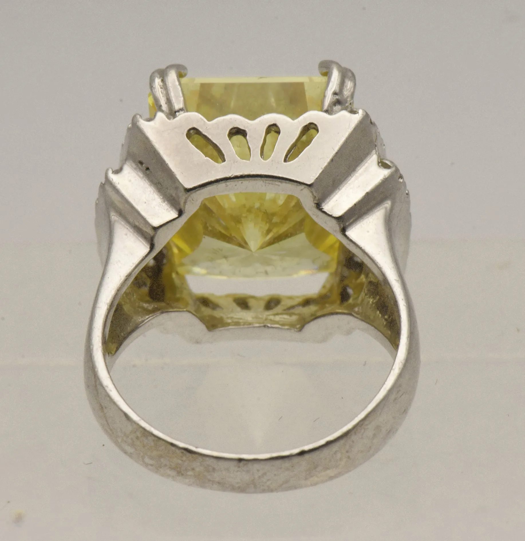 Vintage Sterling Silver Canary Yellow Cubic Zirconia and Rhinestones Ring - Size 6.25