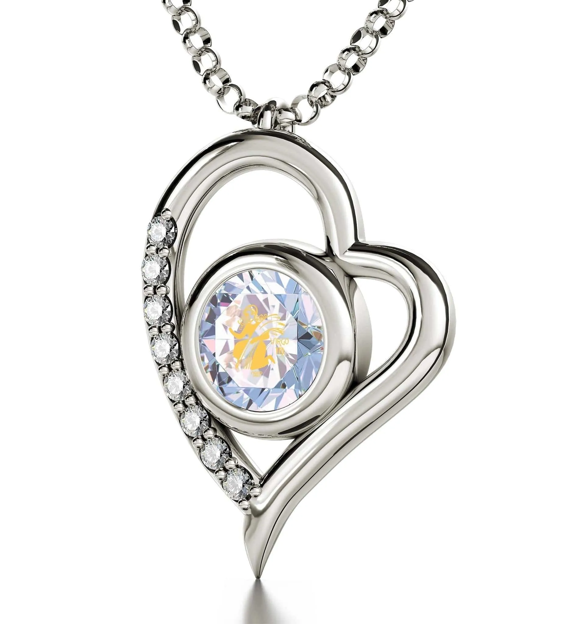 Virgo Sign, 14k White Gold Diamonds Necklace, Swarovski