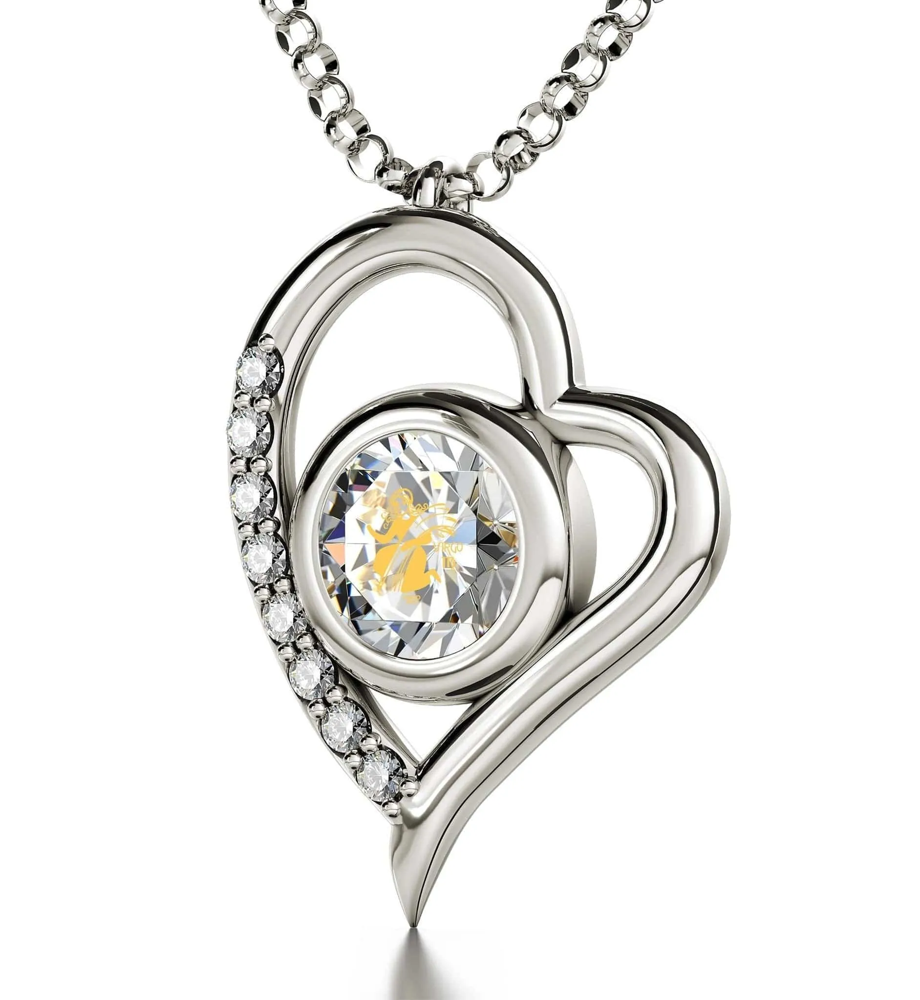 Virgo Sign, 14k White Gold Diamonds Necklace, Swarovski