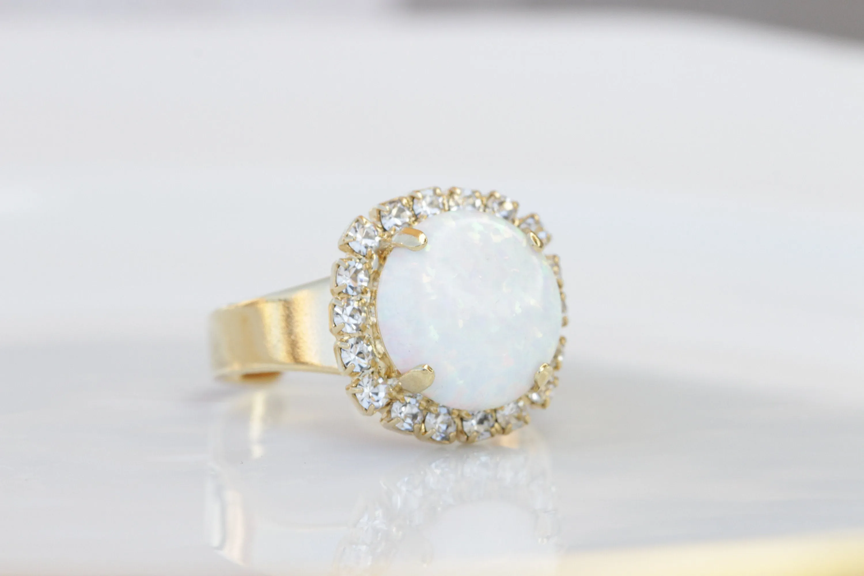 White Opal Gold Ring