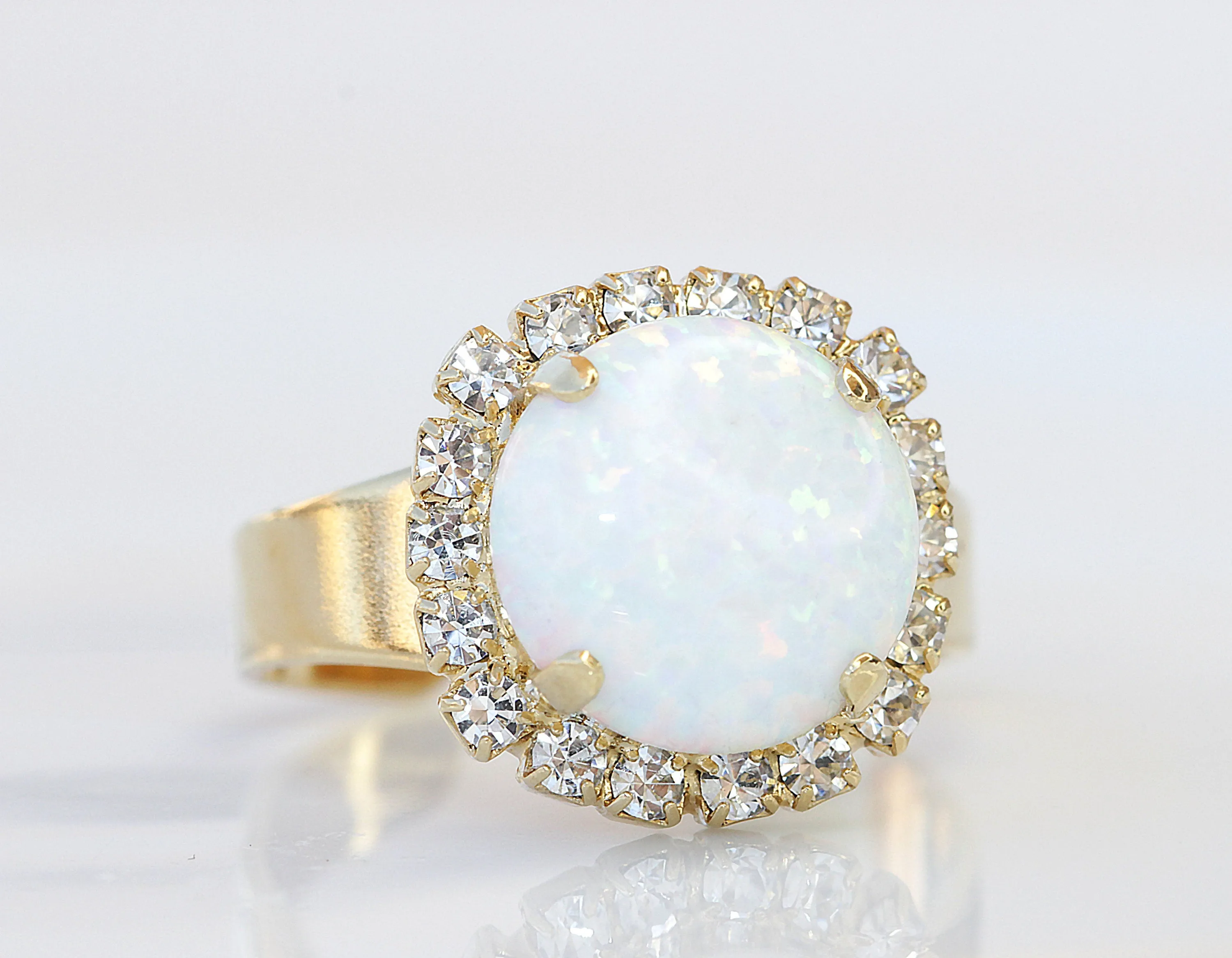 White Opal Gold Ring