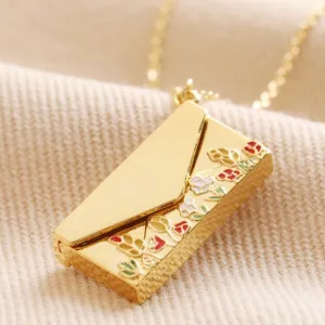 Wild Flower Envelope Locket Pendant in Gold