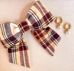 Willow Preppy Brown Flannel Hair Bow Barrette 