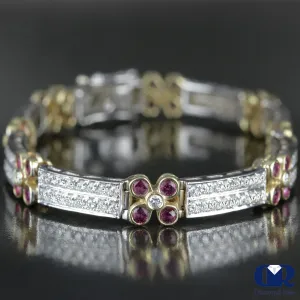 Women's 4.92 Carat Diamond & Ruby Tennis Bracelet In 14k White & Yellow Gold