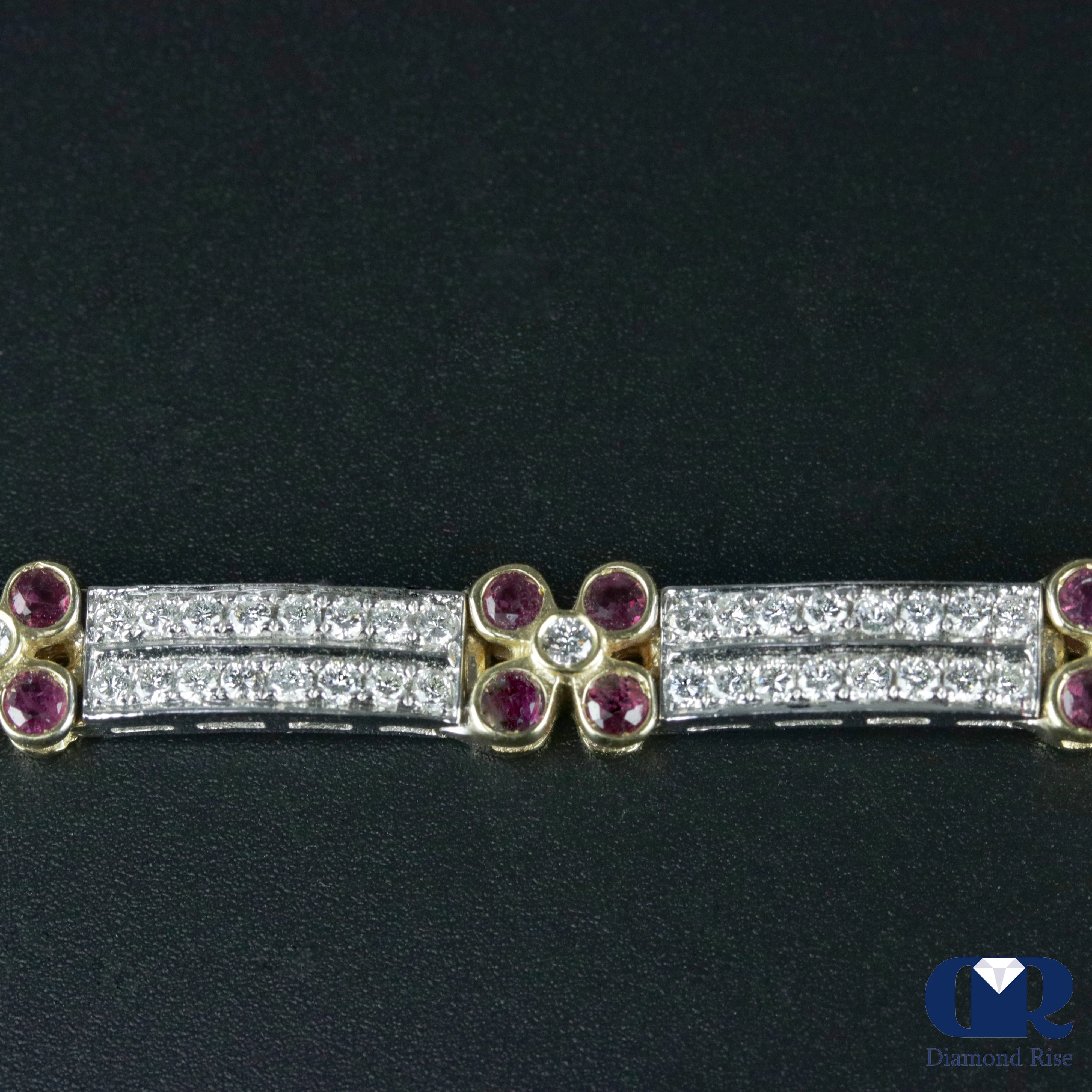 Women's 4.92 Carat Diamond & Ruby Tennis Bracelet In 14k White & Yellow Gold