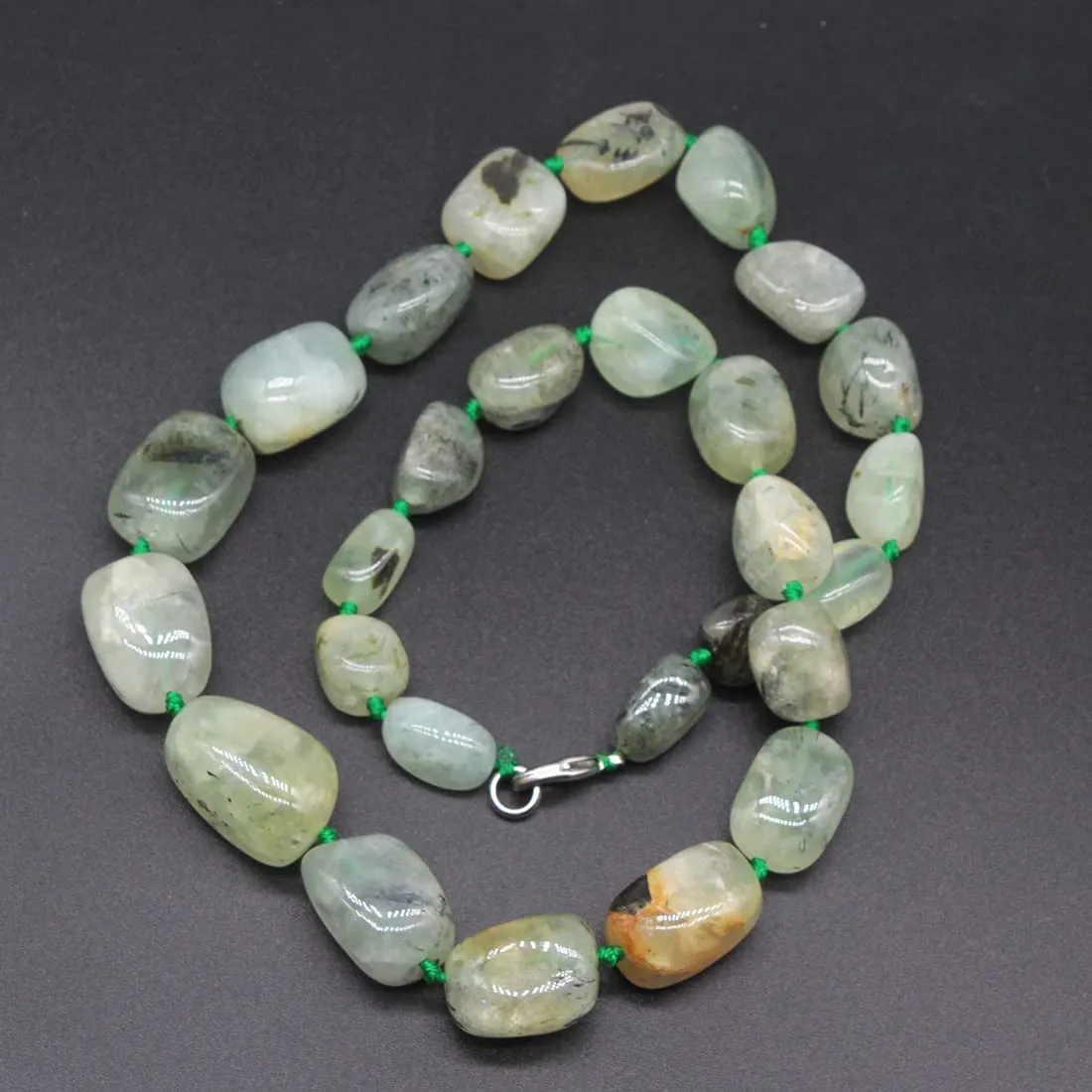 Women's Chunky Statement Beaded Necklace | Natural Green Prehnite Gemstone